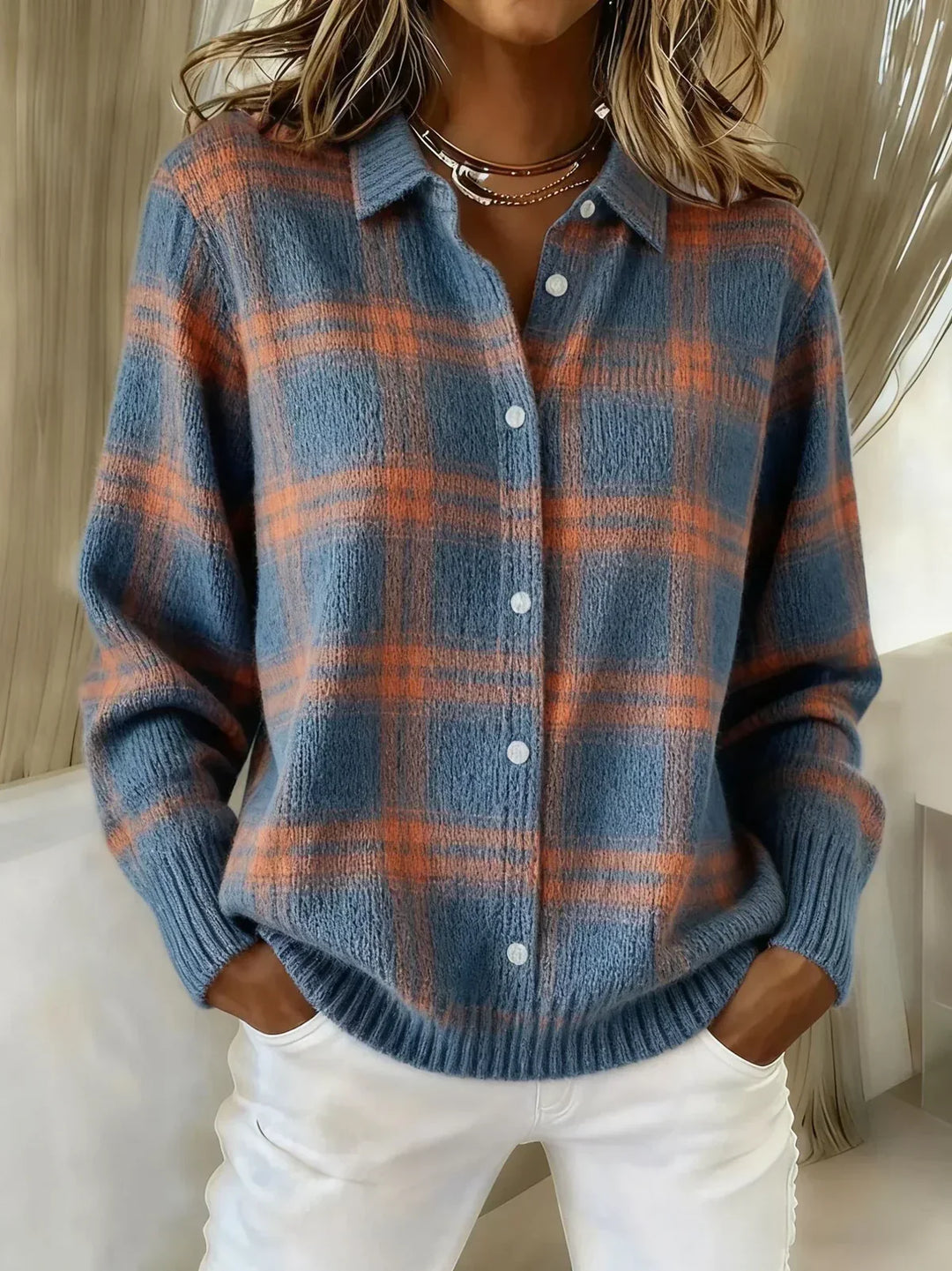 Cardigan in Maglia a Quadri Fiammetta – foto 4