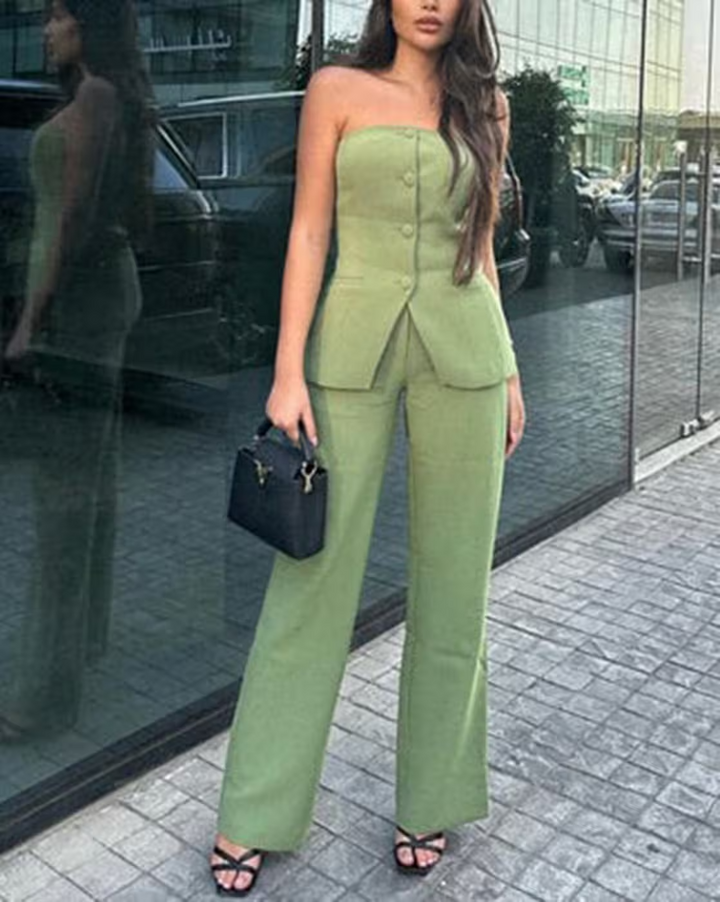 BRIA - Set Due Pezzi Senza Maniche con Bottoni