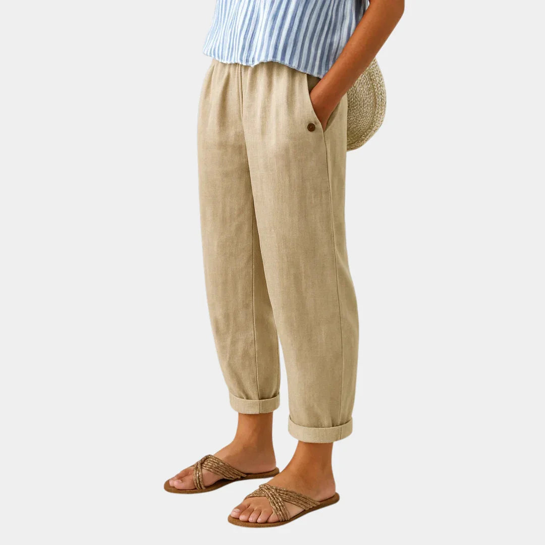 Pantaloni Comodi Effetto Lino Florence Beige – Bottega Moretti