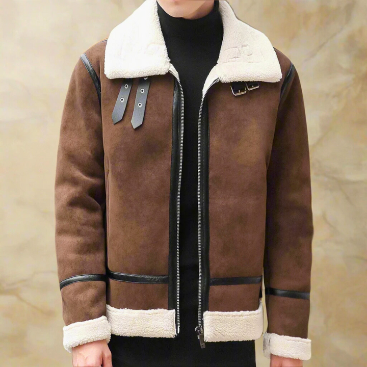 Cappotto Invernale in Pelle Scamosciata con Cintura per Uomo