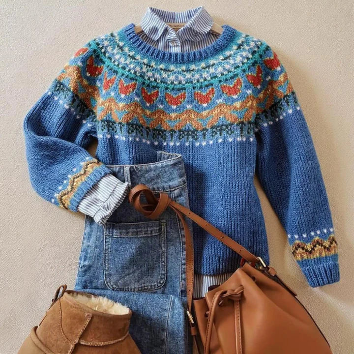 Maglione Jacquard a Fiori Sophie Blu – Bottega Moretti