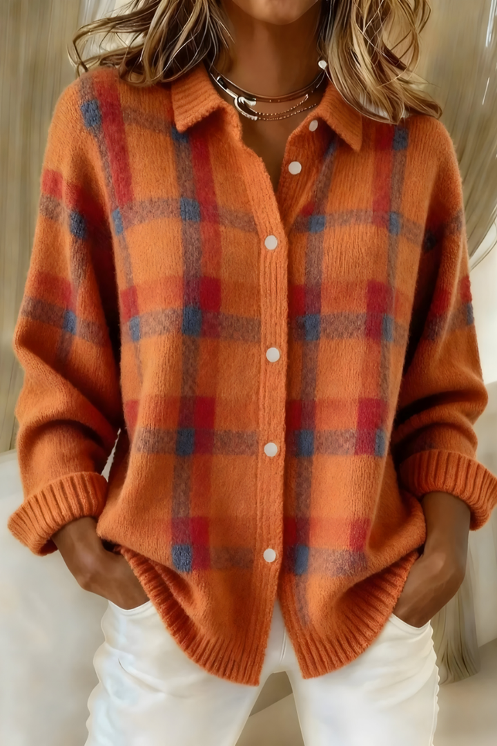 Cardigan in Maglia a Quadri Fiammetta Arancione – Bottega Moretti