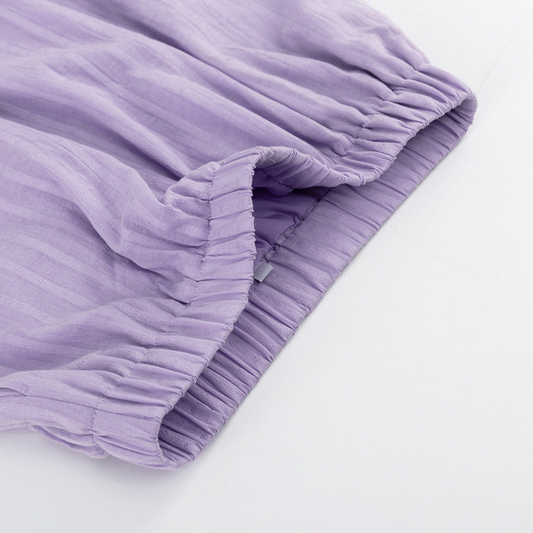 Completo con Camicia a Bottoni e Pantaloni Corti Leggeri Viola – foto 9