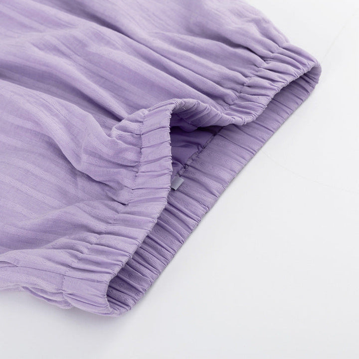 Completo con Camicia a Bottoni e Pantaloni Corti Leggeri Viola – foto 9