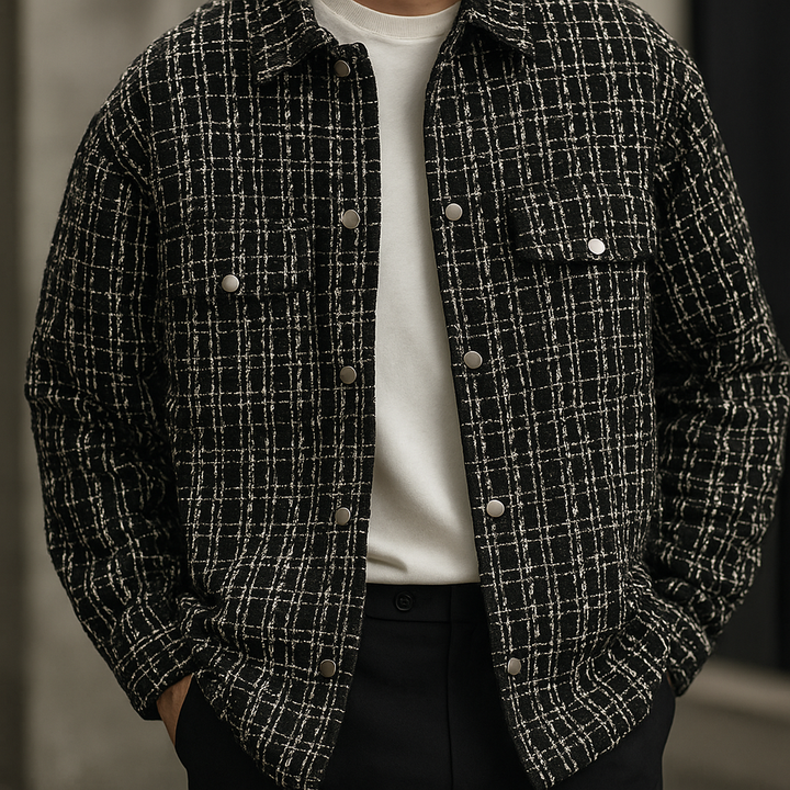 Sovracamicia Uomo in Tweed con Motivo a Quadri e Trama Testurizzata – Stile Strutturato