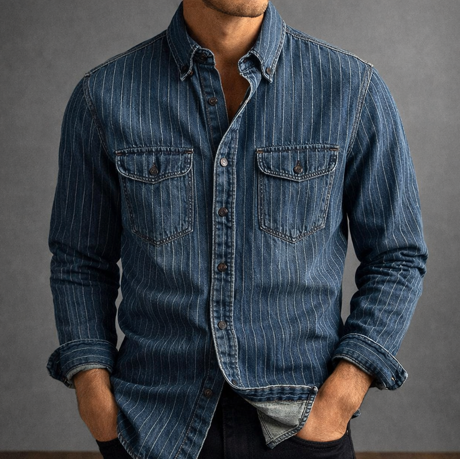 Camicia a Righe Maniche Lunghe Uomo Adriano – foto 4