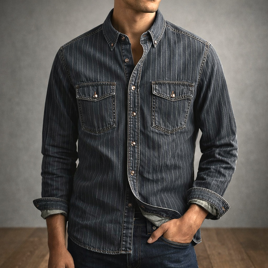 Camicia a Righe Maniche Lunghe Uomo Adriano – foto 5