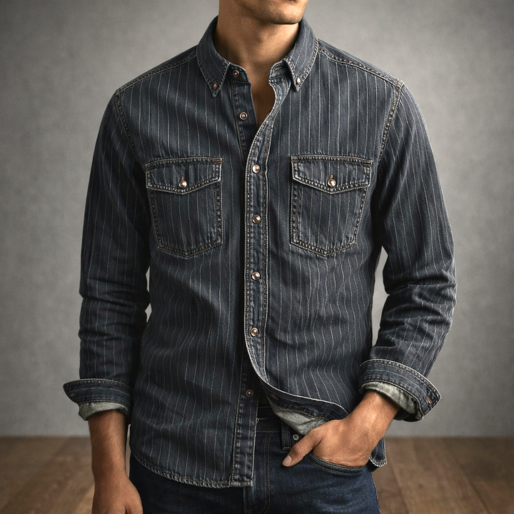 Camicia a Righe Maniche Lunghe Uomo Adriano – foto 5