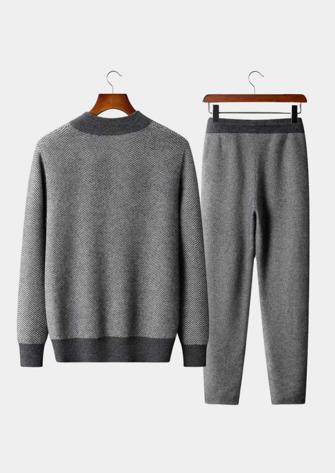 Set in pura lana merino extra-fine grigio a spina di pesce