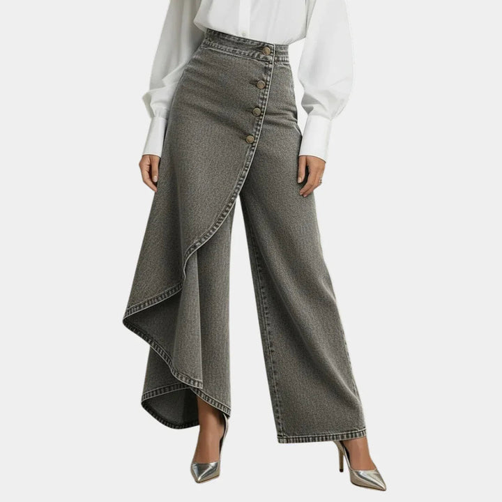 Jeans a Vita Alta Gamba Larga Martina Blu Navy – Bottega Moretti