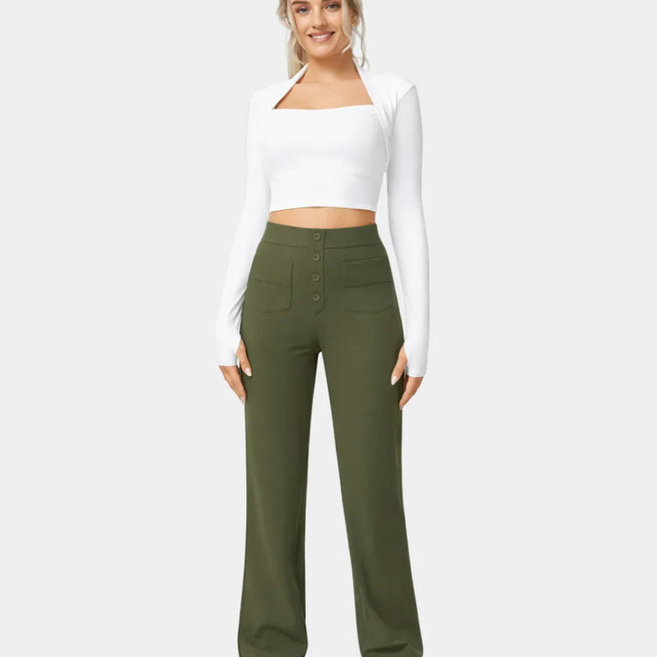 Pantaloni Elasticizzati Comodi Jade Verde – Bottega Moretti