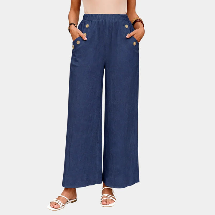 Pantaloni a Gamba Larga Rhea Blu Navy – Bottega Moretti