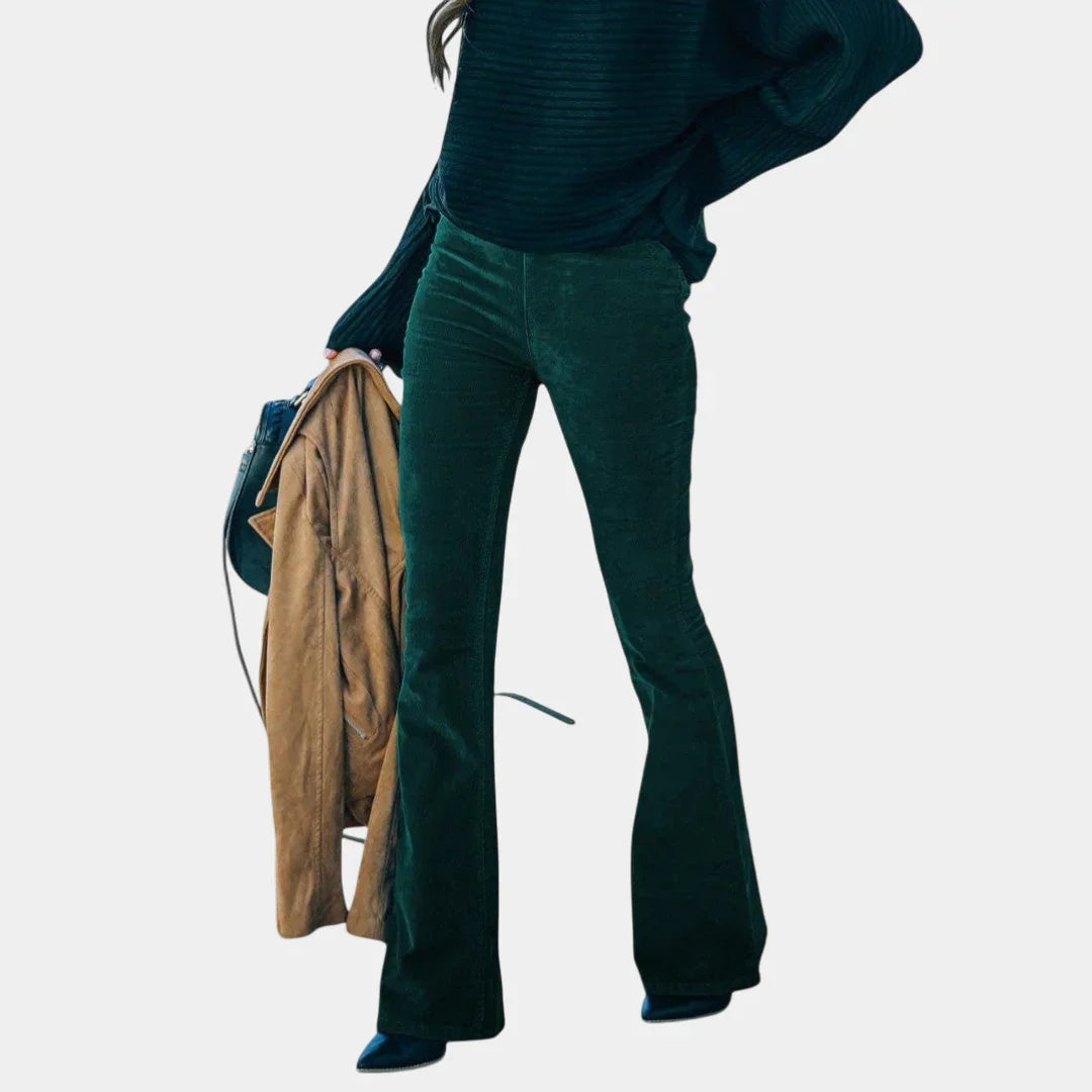 Pantaloni a Zampa in Velluto a Coste Chloé Verde – Bottega Moretti