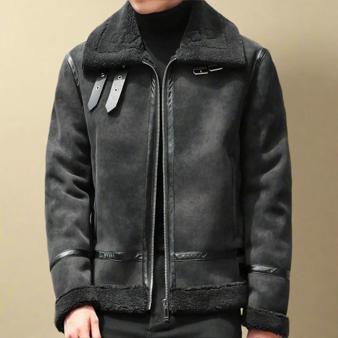 Cappotto Invernale in Pelle Scamosciata con Cintura per Uomo