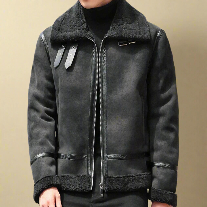 Cappotto Invernale in Pelle Scamosciata con Cintura per Uomo