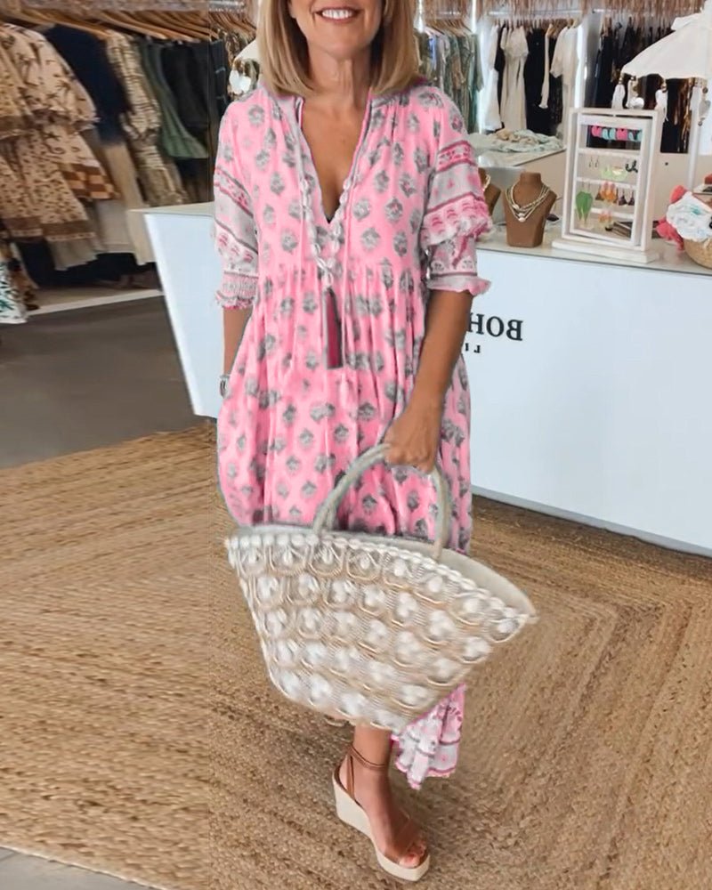 MANA | ABITO FLORALE CHIQUE MIDI CON SCOLLATURA A V