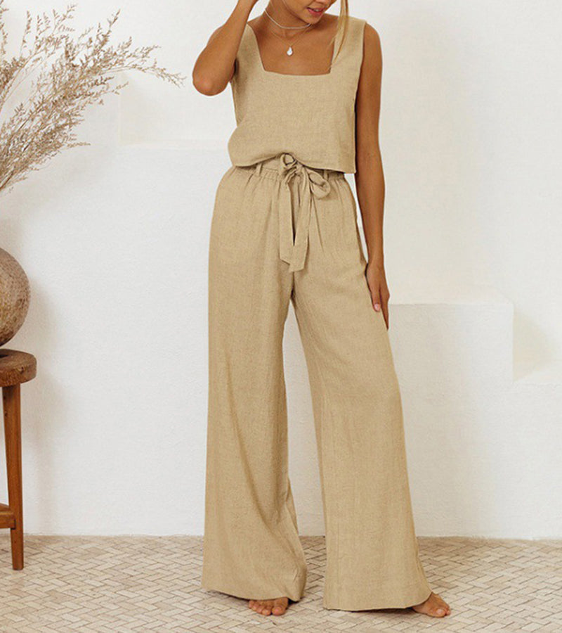 Top Minimalista e Pantaloni Svasati Megan Kaki – Bottega Moretti
