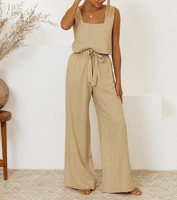 Top Minimalista e Pantaloni Svasati Megan Kaki – Bottega Moretti