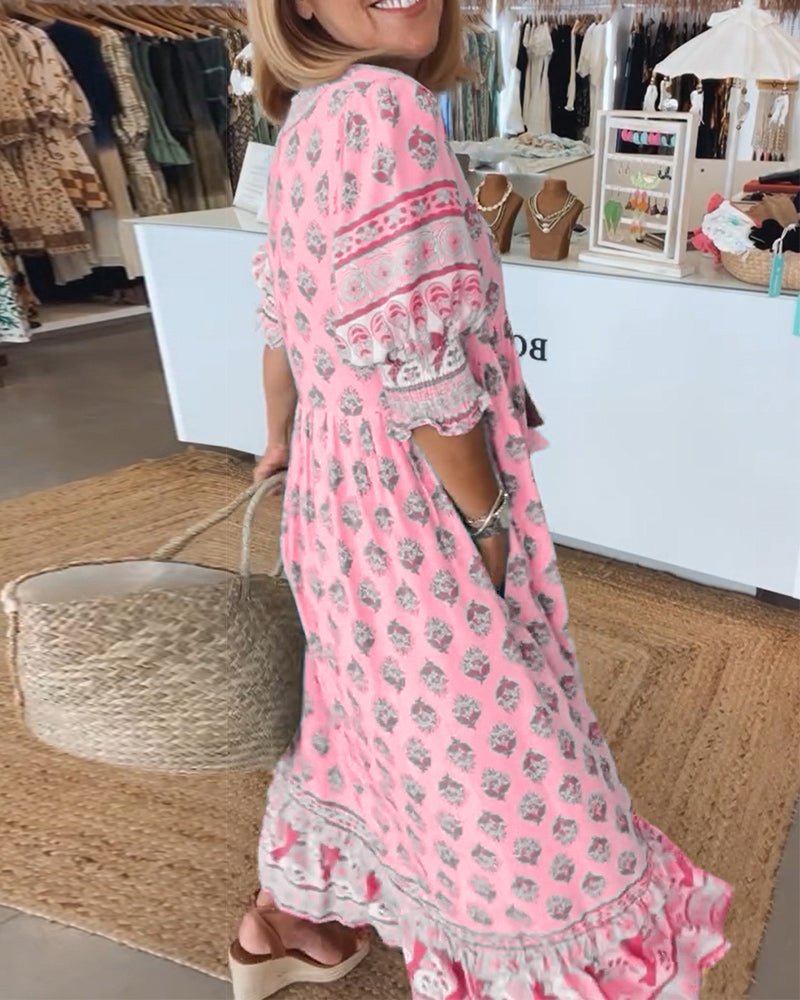 MANA | ABITO FLORALE CHIQUE MIDI CON SCOLLATURA A V