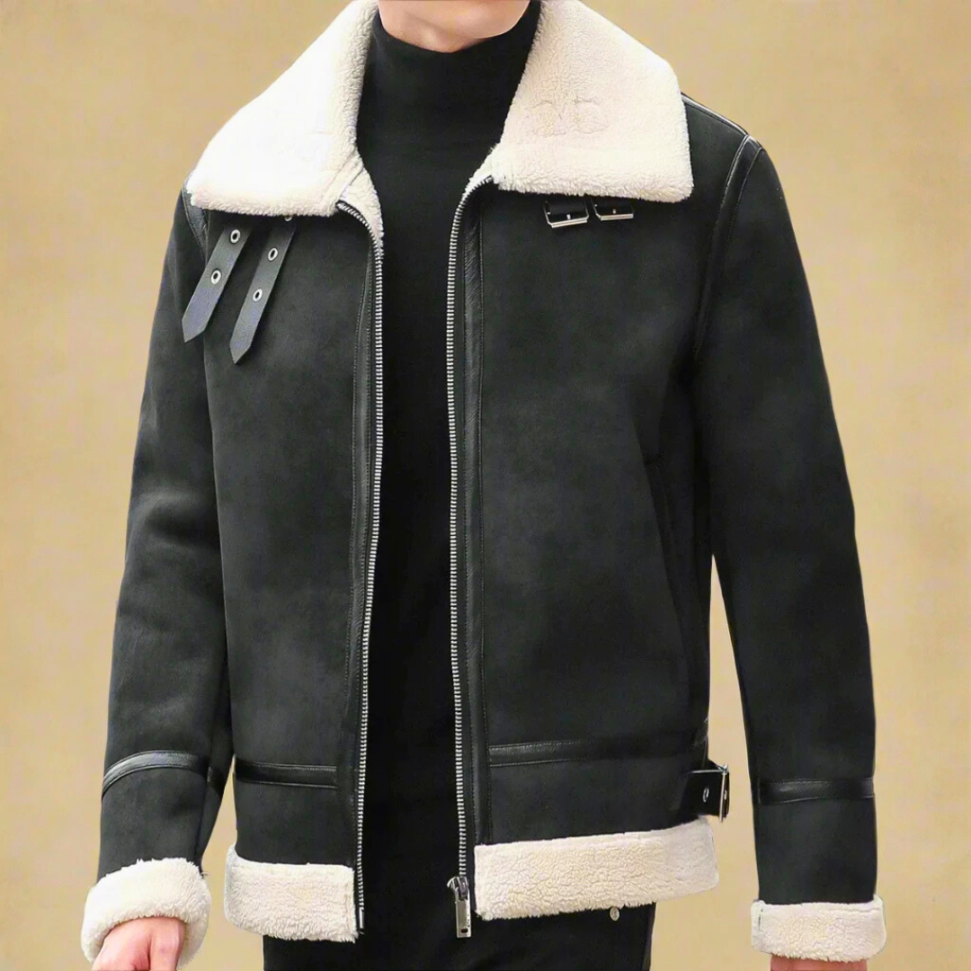 Cappotto Invernale in Pelle Scamosciata con Cintura per Uomo