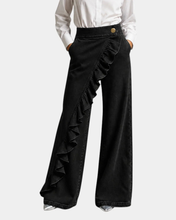 Pantaloni con Volant Aïssata Nero – Bottega Moretti