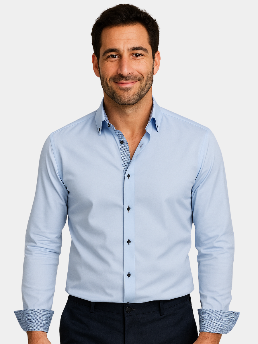 Camicia Leggera con Contrasti Uomo Amedeo Azzurro – Bottega Moretti