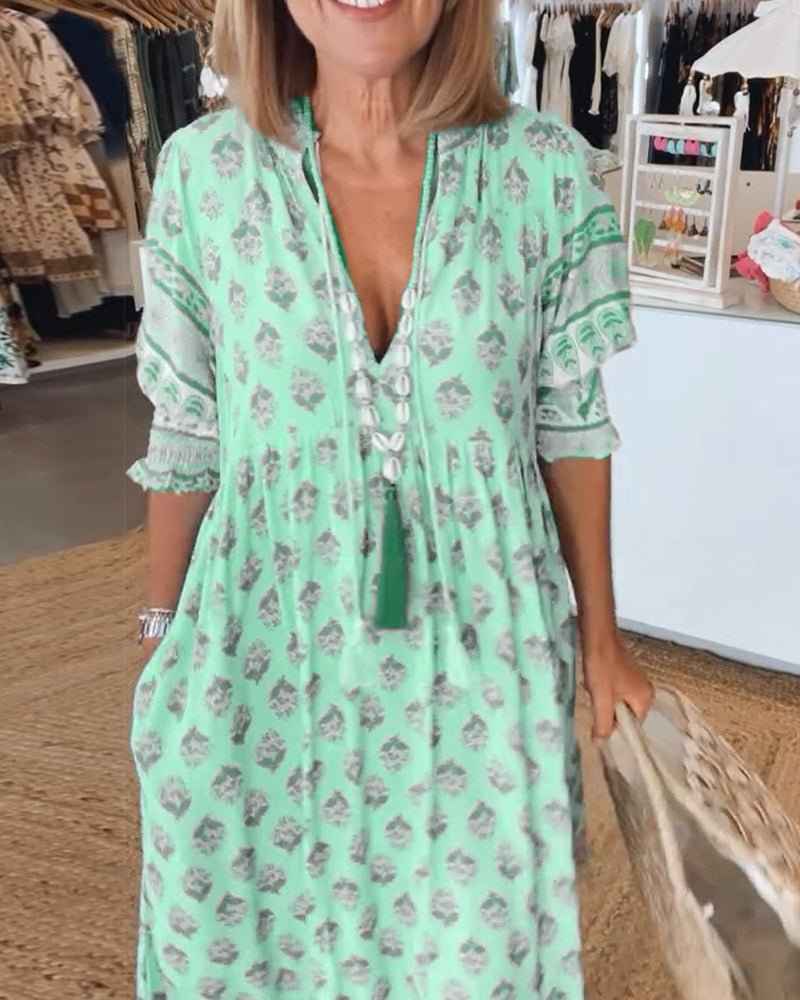 MANA | ABITO FLORALE CHIQUE MIDI CON SCOLLATURA A V