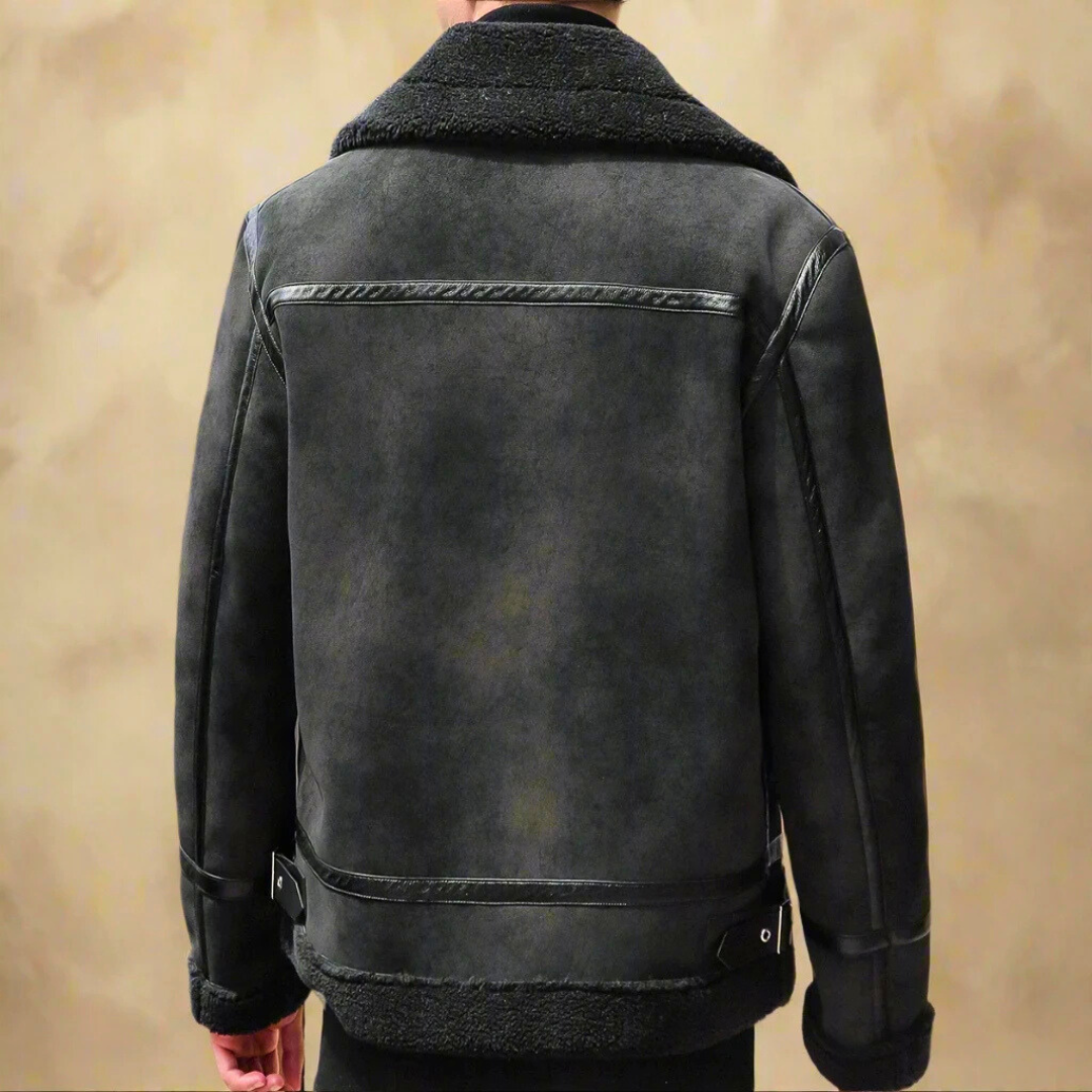Cappotto Invernale in Pelle Scamosciata con Cintura per Uomo