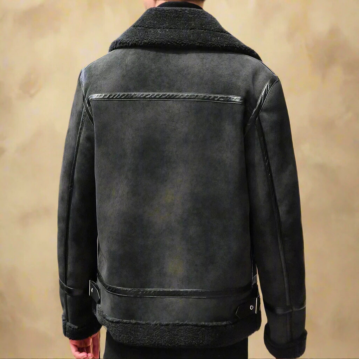 Cappotto Invernale in Pelle Scamosciata con Cintura per Uomo