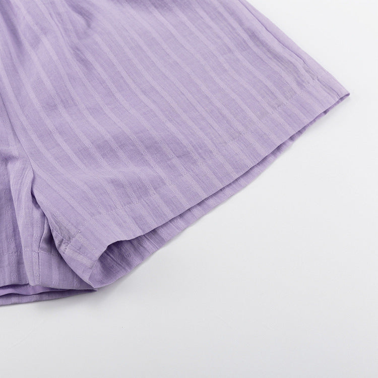 Completo con Camicia a Bottoni e Pantaloni Corti Leggeri Viola – foto 11