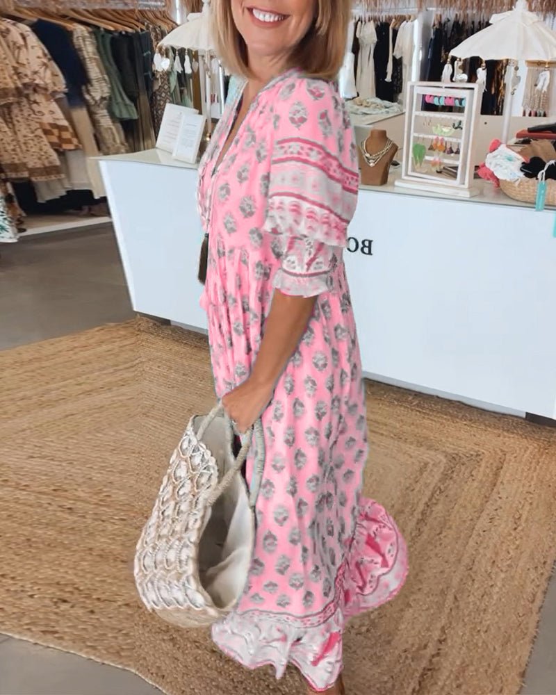 MANA | ABITO FLORALE CHIQUE MIDI CON SCOLLATURA A V