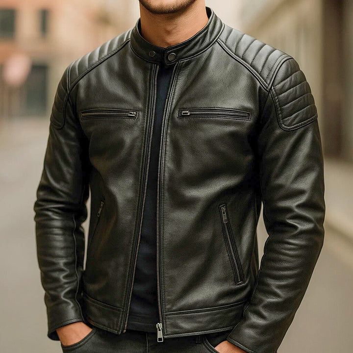 Giacca Uomo in Ecopelle con Spalle Rinforzate e Dettagli Zip Moto
