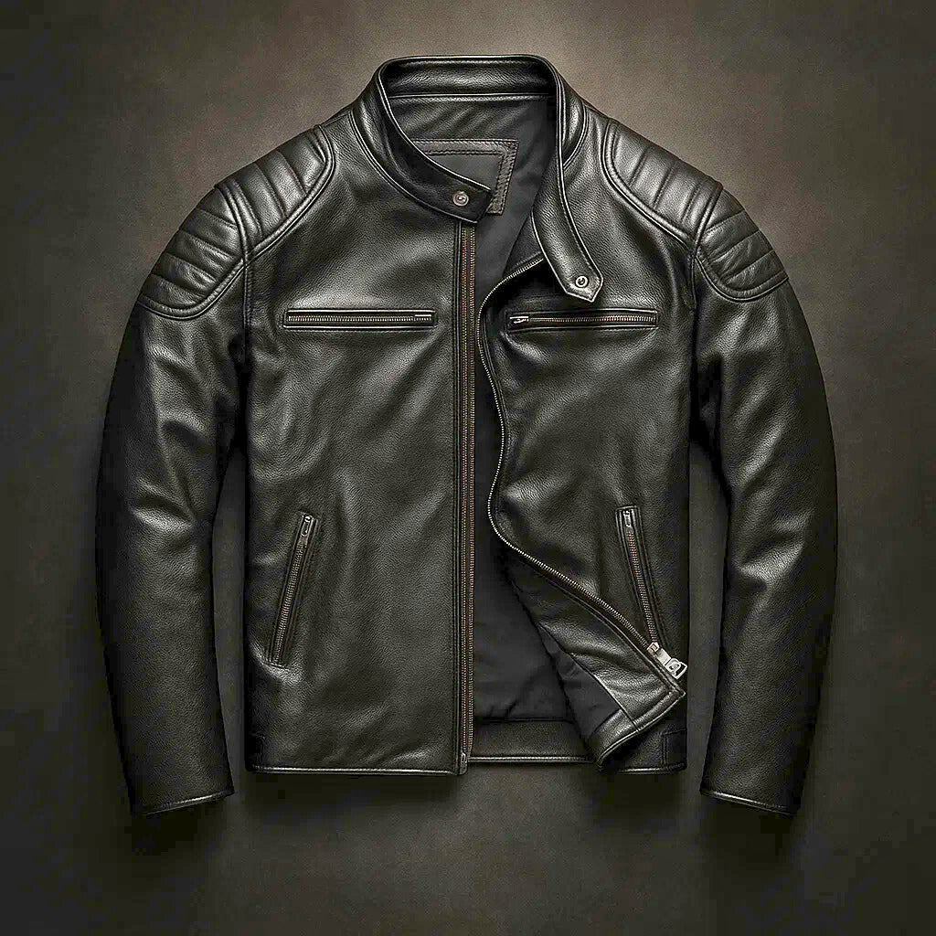 Giacca Uomo in Ecopelle con Spalle Rinforzate e Dettagli Zip Moto