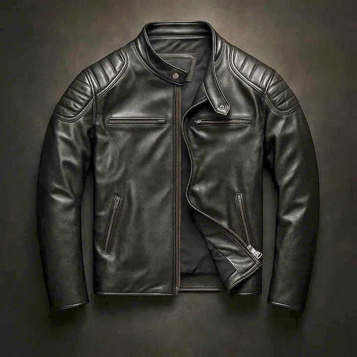 Giacca Uomo in Ecopelle con Spalle Rinforzate e Dettagli Zip Moto