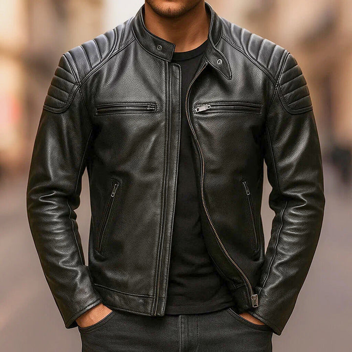 Giacca Uomo in Ecopelle con Spalle Rinforzate e Dettagli Zip Moto