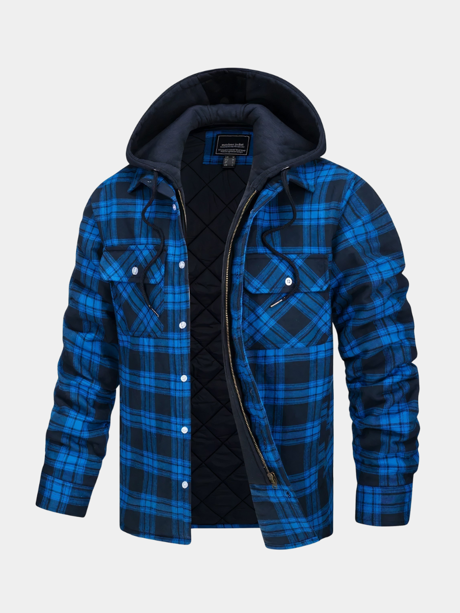 Giacca a Quadri con Cappuccio Uomo Emanuele Nero/Blu – Bottega Moretti