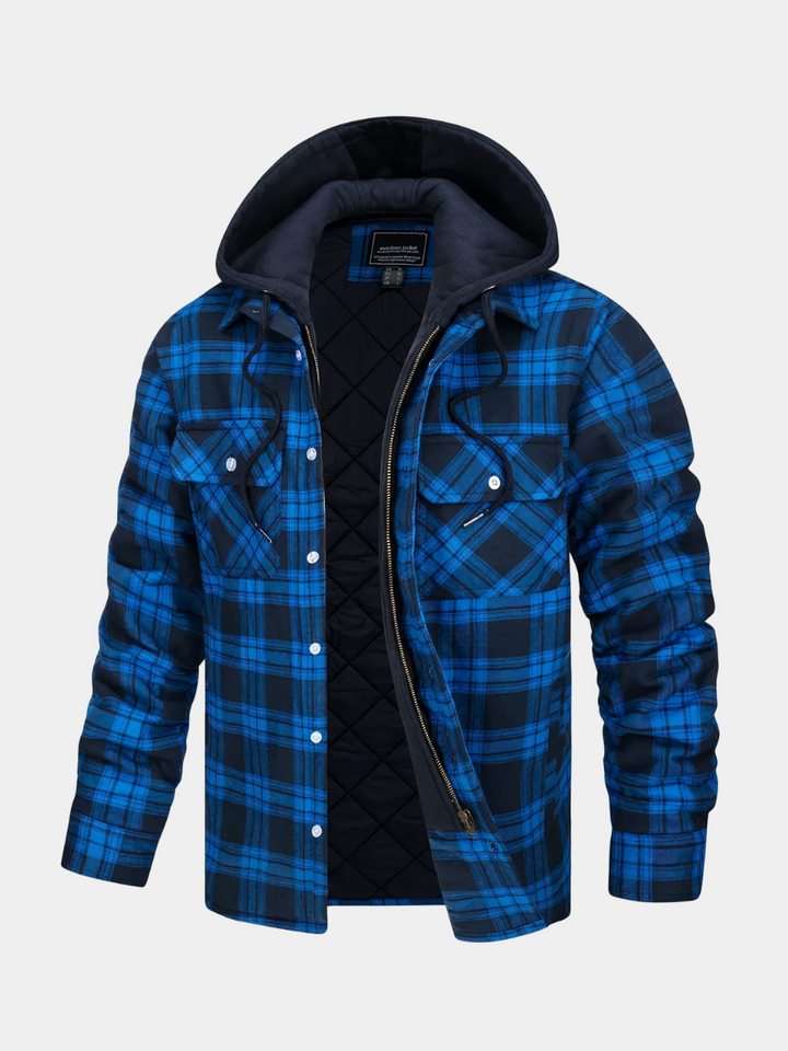 Giacca a Quadri con Cappuccio Uomo Emanuele Nero/Blu – Bottega Moretti