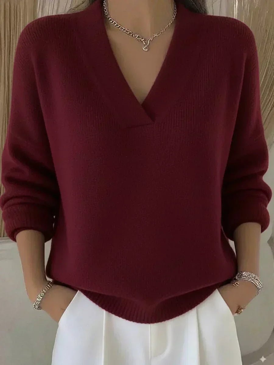Maglione Morbido con Scollo a V Viola – foto 2