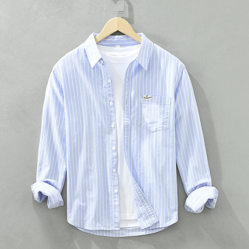 Camicia Oxford a Righe Emiliano Blu – Bottega Moretti