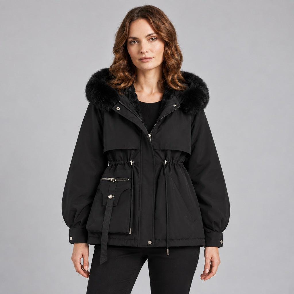 Kacob | Women's Faux Fur Hood Parka Coat with Drawstring Waist – Fleece Lined Short Winter Parka