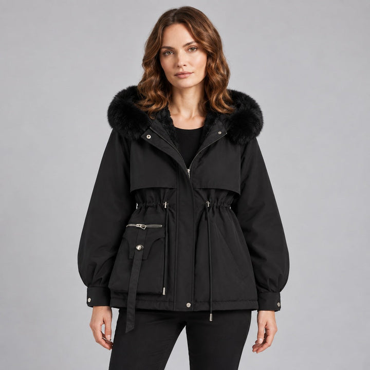 Kacob | Women's Faux Fur Hood Parka Coat with Drawstring Waist – Fleece Lined Short Winter Parka