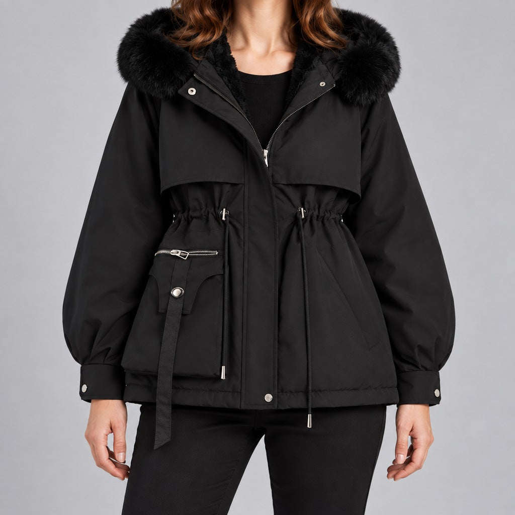 Kacob | Women's Faux Fur Hood Parka Coat with Drawstring Waist – Fleece Lined Short Winter Parka