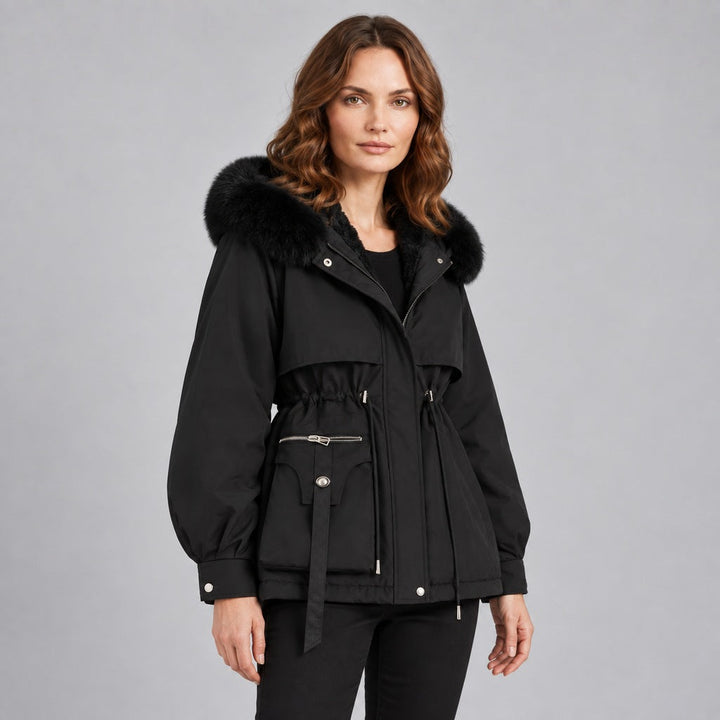 Kacob | Women's Faux Fur Hood Parka Coat with Drawstring Waist – Fleece Lined Short Winter Parka