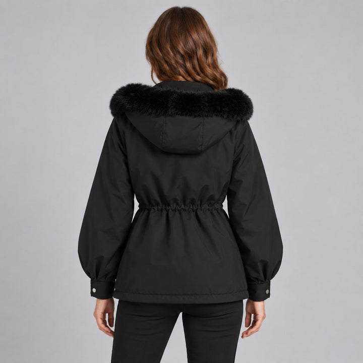 Kacob | Women's Faux Fur Hood Parka Coat with Drawstring Waist – Fleece Lined Short Winter Parka