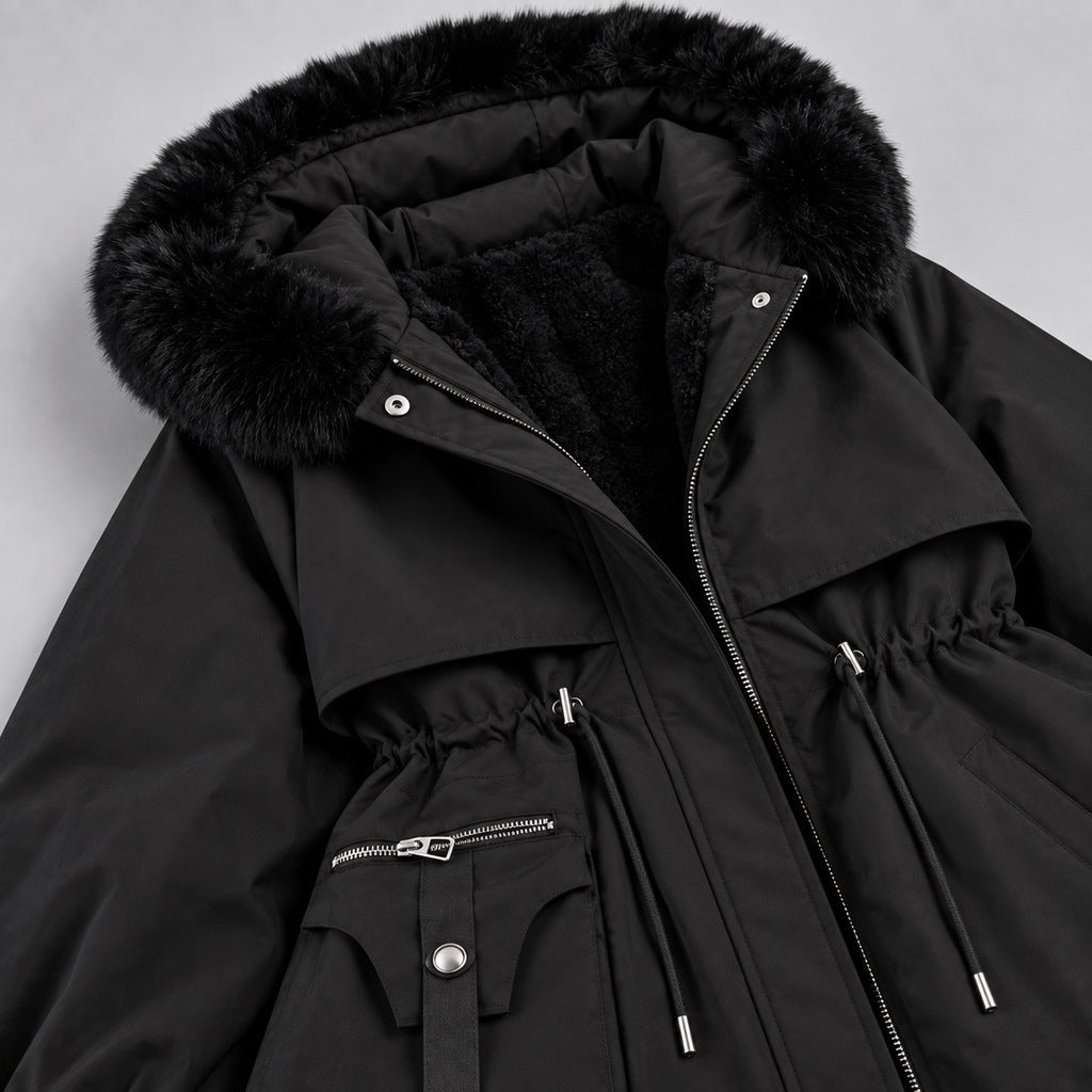 Kacob | Women's Faux Fur Hood Parka Coat with Drawstring Waist – Fleece Lined Short Winter Parka
