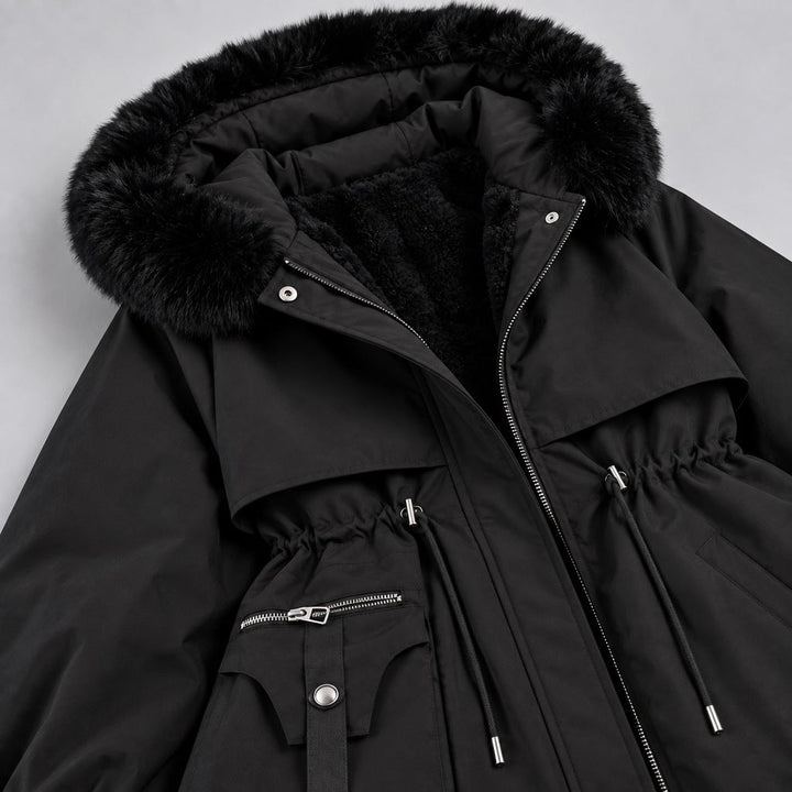Kacob | Women's Faux Fur Hood Parka Coat with Drawstring Waist – Fleece Lined Short Winter Parka