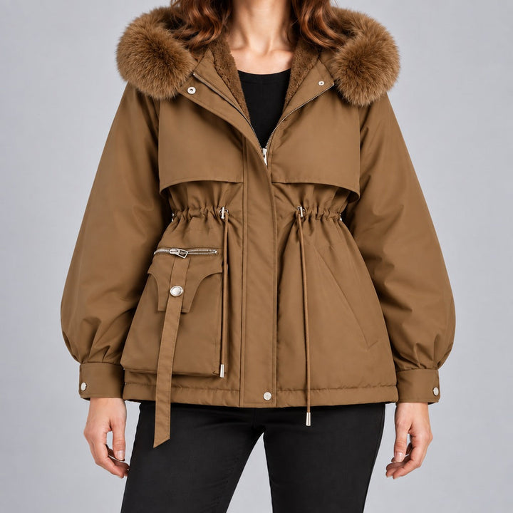Kacob | Women's Faux Fur Hood Parka Coat with Drawstring Waist – Fleece Lined Short Winter Parka
