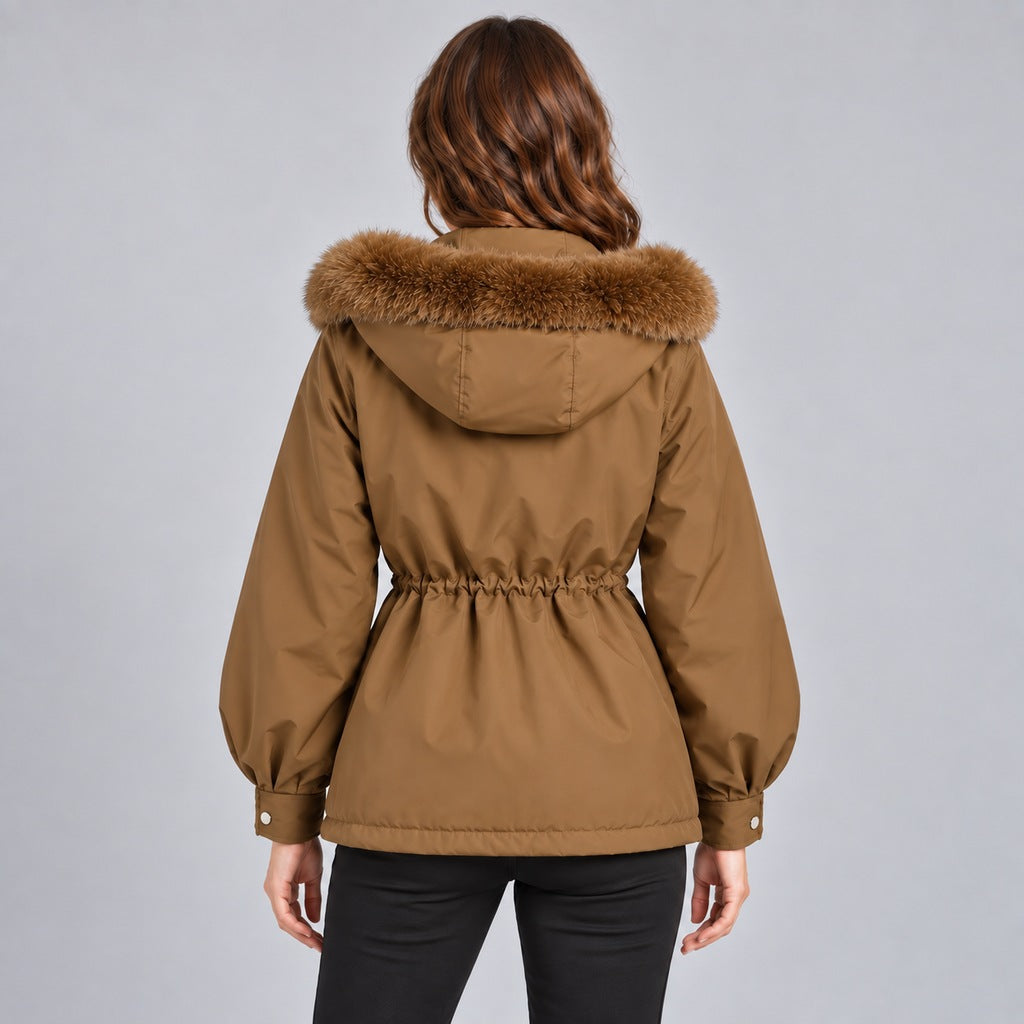 Kacob | Women's Faux Fur Hood Parka Coat with Drawstring Waist – Fleece Lined Short Winter Parka
