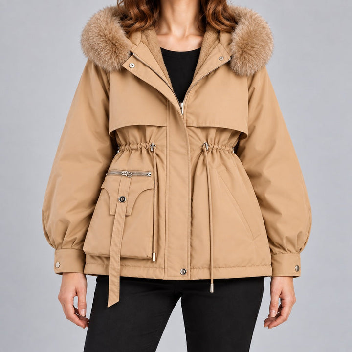 Kacob | Women's Faux Fur Hood Parka Coat with Drawstring Waist – Fleece Lined Short Winter Parka