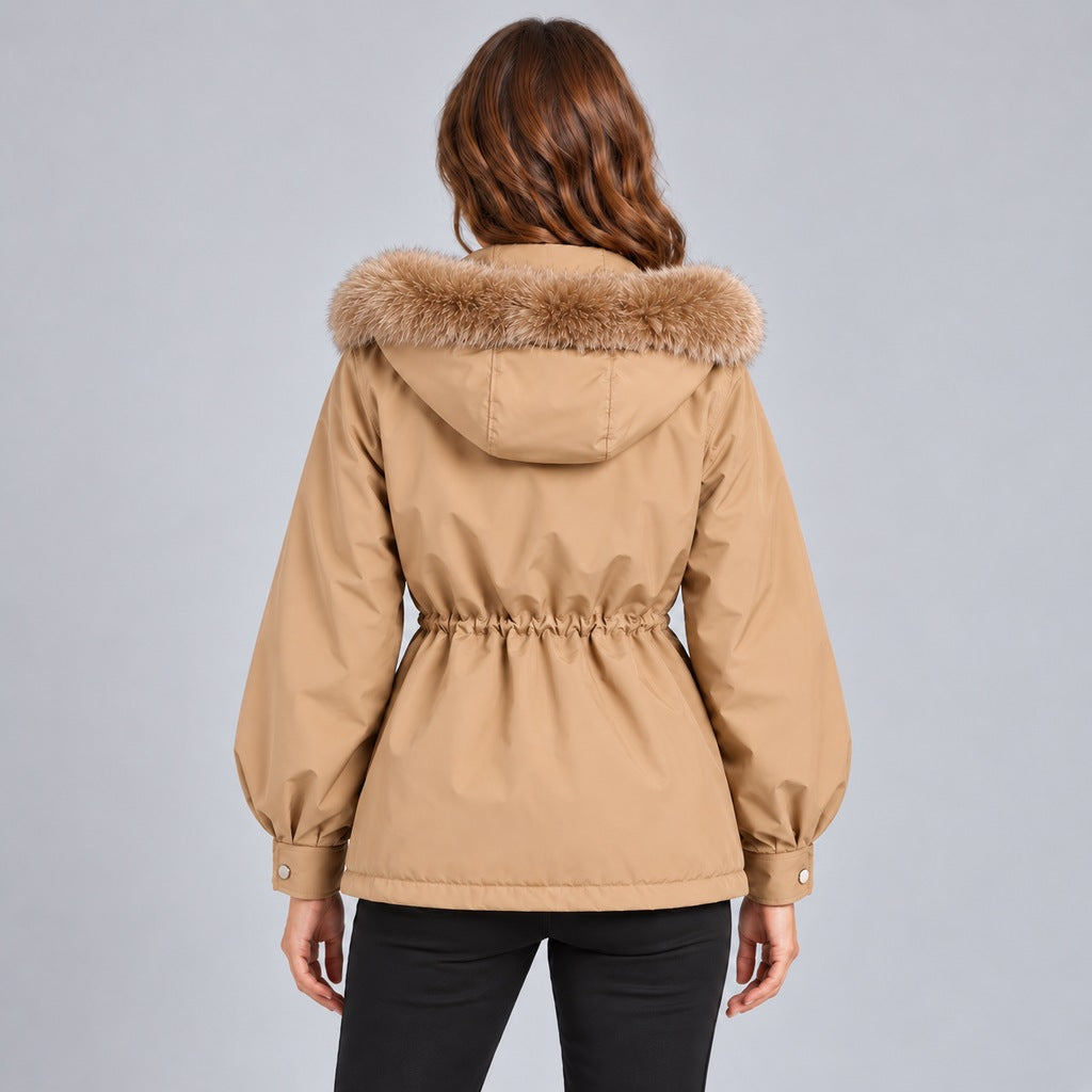 Kacob | Women's Faux Fur Hood Parka Coat with Drawstring Waist – Fleece Lined Short Winter Parka